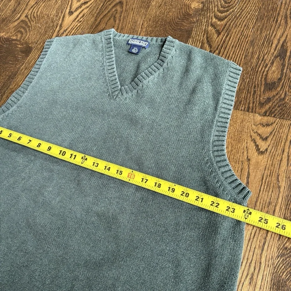 Vintage 90s Lands End Sweater Vest Mens XXL GreenV-Neck Heavy Knit Made In Japan